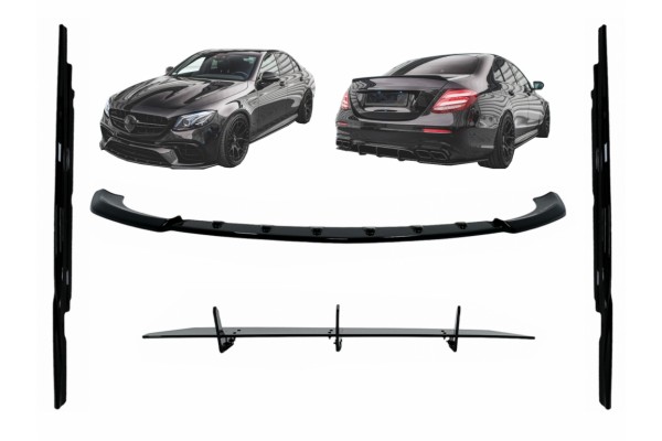Aero Body Kit Διαχύτης Εμπρός Προφυλακτήρα Και Επεκτάσεις Πλαϊνών Μποτίδων Κατάλληλο Για Mercedes E-Class E63 W213 S213 (2016-2019) Piano Black
