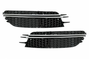 Καλύμματα Πλαϊνών Γρίλιων Προφυλακτήρα Κατάλληλα Για Audi A6 C7 4G (2012-2015) Rs Design Black Με Ένθετα Βουρτσισμένου Αλουμινίου