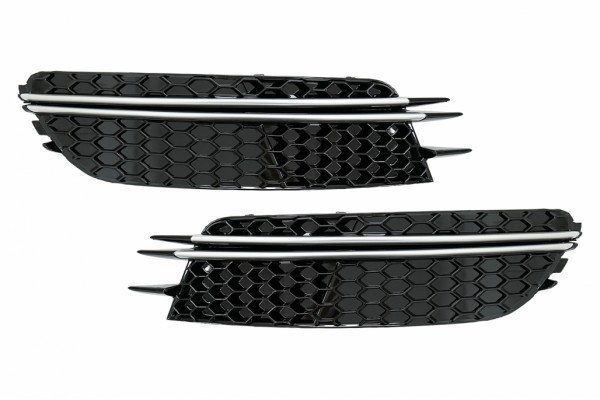 Καλύμματα Πλαϊνών Γρίλιων Προφυλακτήρα Κατάλληλα Για Audi A6 C7 4G (2012-2015) Rs Design Black Με Ένθετα Βουρτσισμένου Αλουμινίου