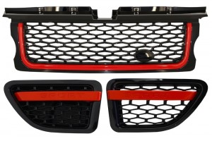 Κεντρική Μάσκα Και Πλευρικοί Αεραγωγοί Κατάλληλο Για Land Range Rover Sport L320 (2005-2008) Autobiography Look Black Red Edition