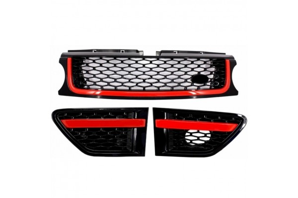 Κεντρική Μάσκα Και Πλευρικοί Αεραγωγοί Κατάλληλο Για Land Range Rover Sport L320 Facelift (2010-2013) Autobiography Look Black Red Edition