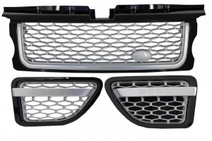 Κεντρική Μάσκα Και Πλευρικοί Αεραγωγοί Κατάλληλο Για Land Range Rover Sport L320 (2005-2008) Autobiography Look Black Silver Edition