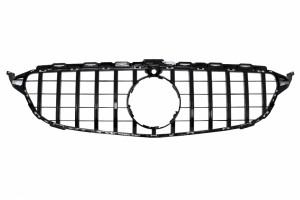 Κεντρική Μάσκα Κατάλληλη Για Mercedes C-Class W205 S205 C205 (2014-2018) GT-R Panamericana Design Μαύρο Με Κάμερα 360 Μοιρών