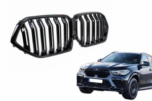 Κεντρικές Γρίλιες Νεφρών Κατάλληλες Για Bmw X6 G06 (2019–) Διπλή Ρίγα M Design Piano Black