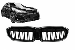 Κεντρικές Γρίλιες Νεφρών Με Led Κατάλληλες Για Bmw Σειρά 3 G20 Sedan G21 Touring Lci (2023-2025) Piano Black