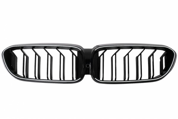 Κεντρικές Γρίλιες Νεφρών Με Led Κατάλληλες Για Bmw Σειρά 5 G30 G31 Sedan Touring (2017-2019) Με Διπλή ρίγα, Σχέδιο Πιάνου Μαύρο