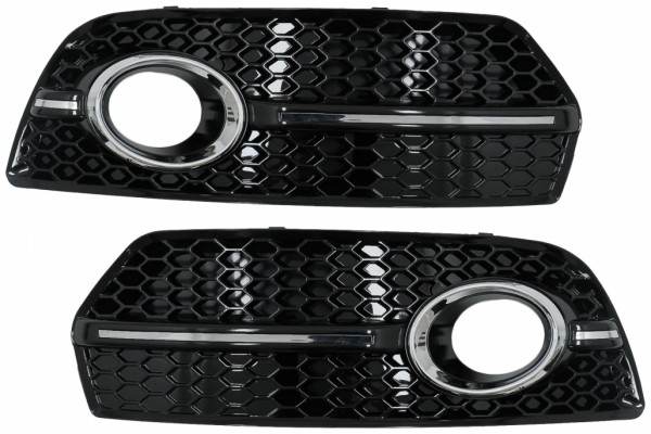 Καλύμματα Φώτων Ομίχλης Για Πλευρικές Γρίλιες Κατάλληλα Για Audi Q5 Suv 8R (2008-2011) Rs Design Piano Black Chrome