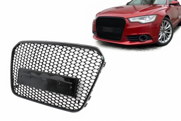 Μπροστινή Μάσκα Χωρίς Σήματα Κατάλληλη Για Audi A6 C7 4G (2011-10.2014) Σε Γυαλιστερό Μαύρο Χρώμα