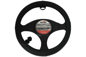 Κάλυμμα τιμονιού αυτοκινήτου δερμάτινο λείο μαύρο medium 38cm