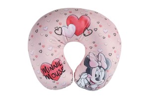 Παιδικό Μαξιλαράκι Αυχένα Ταξιδιού Minnie Mouse ''Καρδιές'' 27cm X 23cm Ροζ 1 Τεμάχιο