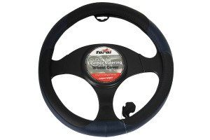 Κάλυμμα Τιμονιού Αυτοκινήτου Δερμάτινο Μαύρο-Μπλε Small 36cm 1 Τεμάχιο