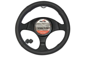 Κάλυμμα Τιμονιού Αυτοκινήτου Δερμάτινο Λείο Μαύρο Small 36cm 1 Τεμάχιο