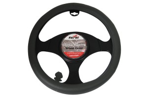 Κάλυμμα Τιμονιού Αυτοκινήτου Δερμάτινο Λείο Γκρι Small 36cm 1 Τεμάχιο