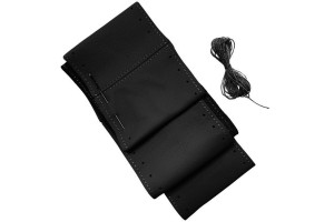 Κάλυμμα Τιμονιού Αυτοκινήτου Δερμάτινο Ραφτό Με Τρύπες Μαύρο Medium 38cm 1 Τεμάχιο