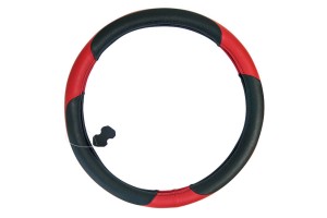 Κάλυμμα Τιμονιού Αυτοκινήτου Δερμάτινο Μαύρο-Κόκκινο Large 40cm 1 Τεμάχιο