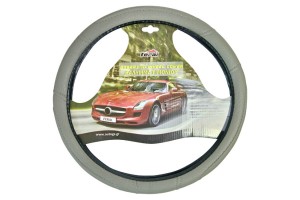 Κάλυμμα Τιμονιού Αυτοκινήτου Δερματίνη Με Γαζιά Γκρι Medium 38cm 1 Τεμάχιο