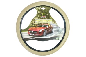Κάλυμμα Τιμονιού Αυτοκινήτου Δερματίνη Με Γαζιά Μπεζ Large 40cm 1 Τεμάχιο