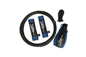 Κάλυμμα Τιμονιού Αυτοκινήτου Δερματίνη Σετ Flame Μπλε Medium 38cm 5 Τεμάχια