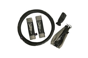 Κάλυμμα Τιμονιού Αυτοκινήτου Δερματίνη Σετ Flame Γκρι Medium 38cm 5 Τεμάχια