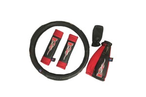 Κάλυμμα Τιμονιού Αυτοκινήτου Δερματίνη Σετ Flame Κόκκινο Medium 38cm 5 Τεμάχια