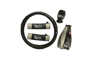 Κάλυμμα Τιμονιού Αυτοκινήτου Δερματίνη Σετ Matrix Γκρι Medium 38cm 5 Τεμάχια