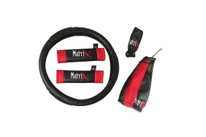 Κάλυμμα Τιμονιού Αυτοκινήτου Δερματίνη Σετ Matrix Κόκκινο Medium 38cm 5 Τεμάχια