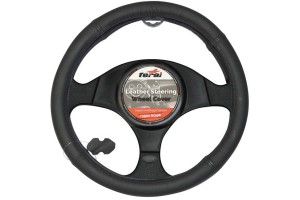 Κάλυμμα Τιμονιού Αυτοκινήτου Δερμάτινο Λείο Μαύρο Large 40cm 1 Τεμάχιο