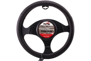 Κάλυμμα Τιμονιού Αυτοκινήτου Δερμάτινο Τρυπητό Μαύρο Medium 38cm 1 Τεμάχιο
