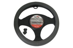 Κάλυμμα Τιμονιού Αυτοκινήτου Δερμάτινο Τρυπητό Γκρι Medium 38cm 1 Τεμάχιο