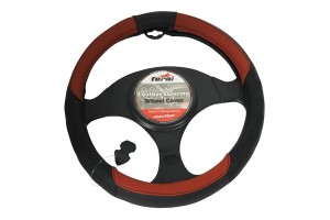 Κάλυμμα Τιμονιού Αυτοκινήτου Δερμάτινο Λείο Με Τρυπητό Μαύρο-Μπορντό Medium 38cm 1 Τεμάχιο