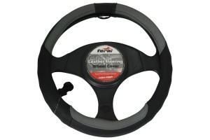 Κάλυμμα Τιμονιού Αυτοκινήτου Δερμάτινο Λείο Με Τρυπητό Μαύρο-Γκρι Medium 38cm 1 Τεμάχιο