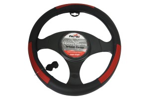 Κάλυμμα Τιμονιού Αυτοκινήτου Δερμάτινο Μαύρο-Κόκκινο Medium 38cm 1 Τεμάχιο