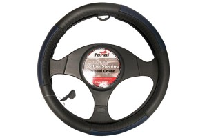 Κάλυμμα Τιμονιού Αυτοκινήτου Δερμάτινο Μαύρο-Μπλε Medium 38cm 1 Τεμάχιο