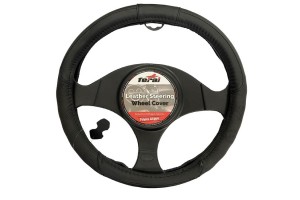 Κάλυμμα Τιμονιού Αυτοκινήτου Δερμάτινο Λείο Με Τρυπητό New Μαύρο Medium 38cm 1 Τεμάχιο