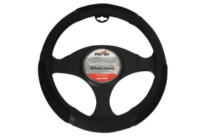 Κάλυμμα Τιμονιού Αυτοκινήτου Δερματίνη Δίχρωμο Μαύρο-Μαύρο Medium 38cm 1 Τεμάχιο