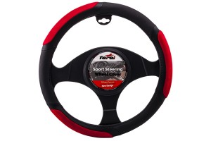 Κάλυμμα Τιμονιού Αυτοκινήτου Δερματίνη Δίχρωμο Μαύρο-Κόκκινο Medium 38cm 1 Τεμάχιο