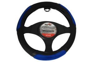 Κάλυμμα Τιμονιού Αυτοκινήτου Δερματίνη Δίχρωμο Μαύρο-Μπλε Medium 38cm 1 Τεμάχιο