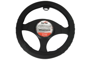 Κάλυμμα Τιμονιού Αυτοκινήτου Δερματίνη Ανάγλυφο Μαύρο Medium 38cm 1 Τεμάχιο