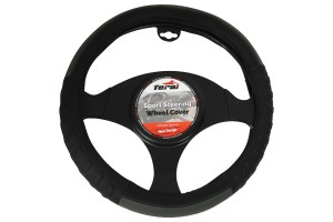 Κάλυμμα Τιμονιού Αυτοκινήτου Δερματίνη Ανάγλυφο Μαύρο-Γκρι Medium 38cm 1 Τεμάχιο