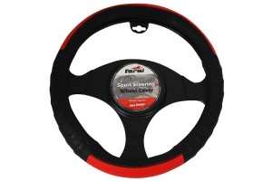 Κάλυμμα Τιμονιού Αυτοκινήτου Δερματίνη Ανάγλυφο Μαύρο-Κόκκινο Medium 38cm 1 Τεμάχιο