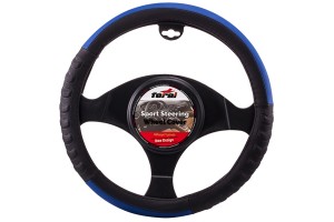 Κάλυμμα Τιμονιού Αυτοκινήτου Δερματίνη Ανάγλυφο Μαύρο-Μπλε Medium 38cm 1 Τεμάχιο