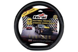 Κάλυμμα Τιμονιού Αυτοκινήτου Δερματίνη Power D Μαύρο Με Λευκή Ραφή Medium 38cm 1 Τεμάχιο