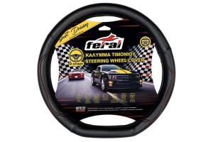 Κάλυμμα Τιμονιού Αυτοκινήτου Δερματίνη Power D Μαύρο Με Κόκκινη Ραφή Medium 38cm 1 Τεμάχιο