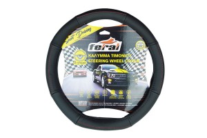 Κάλυμμα Τιμονιού Αυτοκινήτου Δερματίνη Serius D Μαύρο Με Κόκκινη Ραφή Medium 38cm 1 Τεμάχιο