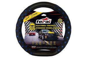 Κάλυμμα Τιμονιού Αυτοκινήτου Δερματίνη Elegant D Μαύρο Με Μπλε Ραφή Medium 38cm 1 Τεμάχιο