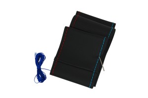 Κάλυμμα Τιμονιού Αυτοκινήτου Δερματίνη Ραφτό Εξώγαζο Μαύρο Με Κόκκινα Και Μπλε Γαζιά Medium 38cm 1 Τεμάχιο