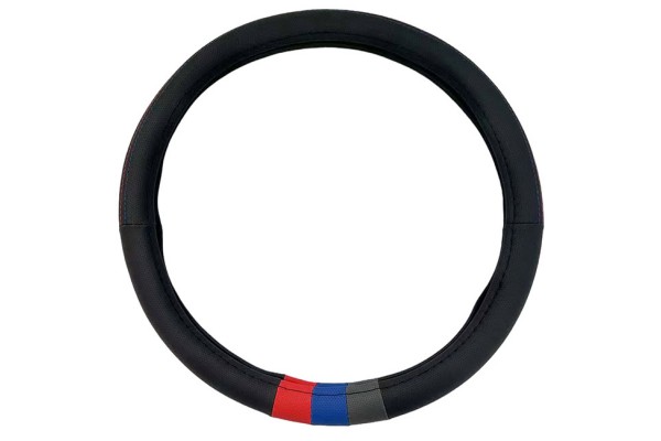 Κάλυμμα Τιμονιού Αυτοκινήτου Δερματίνη Tricolore M- Sport Μαύρο Με 3 Χρώματα Medium 37-39cm 1 Τεμάχιο