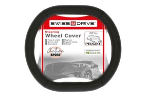 Κάλυμμα Τιμονιού Αυτοκινήτου Δερματίνη Ασύμμετρο Double D Swiss Drive Λείο Κατάλληλο Για Μοντέλα Peugeot 2019+ Μαύρο Small-Medium 37-39cm 1 Τεμάχιο