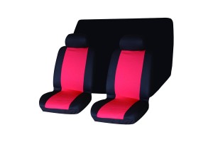 Seat Covers Set Universal With Detachable Headrest (Fabric) House Auto 5 Pcs 1+1 Free - ΜΑΥΡΟ/ΚΟΚΚΙΝΟ