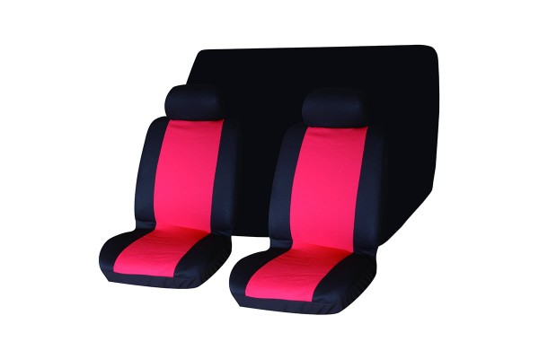 Seat Covers Set Universal With Detachable Headrest (Fabric) House Auto 5 Pcs 1+1 Free - ΜΑΥΡΟ/ΚΟΚΚΙΝΟ